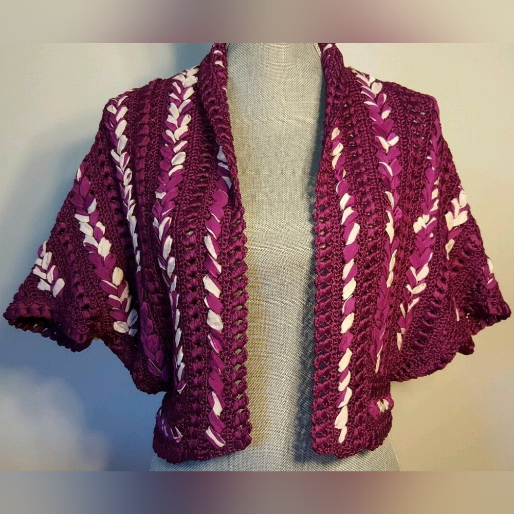 $1,600 OSCAR DE LA RENTA SILK HANDKNIT PURPLE PINK WHITE CARDIGAN S M